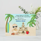 Invitation Boy Beach Baby Sandcastle, Baby shower Surfboard (Debout devant)
