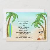 Invitation Boy Beach Baby Sandcastle, Baby shower Surfboard (Dos)