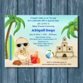 Invitation Boy Beach Baby Sandcastle, Baby shower Surfboard
