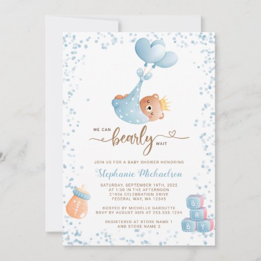 Invitation Boy Bear Baby shower avec demande de réservation (Devant)