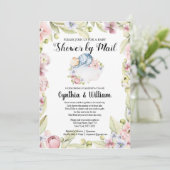 Invitation Boy Bear Elegant Floral Greenery Douche par Mail (Debout devant)