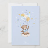Invitation Boy Bear Hot Air Balloon Blue Gold Sky Baby shower (Dos)