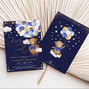 Invitation Boy Bear Hot Air Balloon Marine Gold Sky Baby show