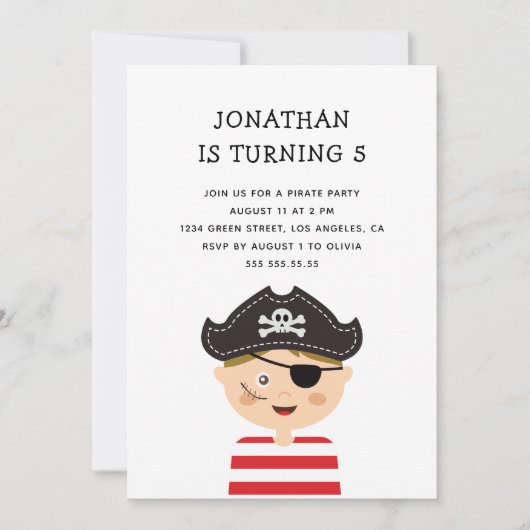 Invitation Boy Birthday Party. Pirate Adventure Treasure Hunt (Devant)