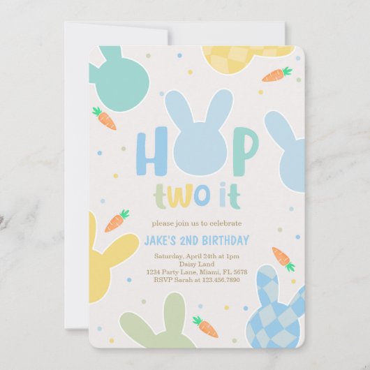 Invitation Boy Blue Bunny 2e anniversaire (Devant)