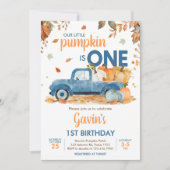Invitation Boy Blue Citrouille Camion Automne Anniversaire (Devant)