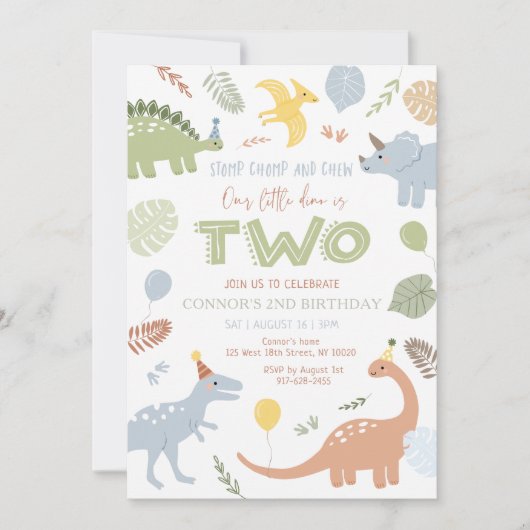 Invitation Boy Blue Dinosaur 2e anniversaire (Devant)