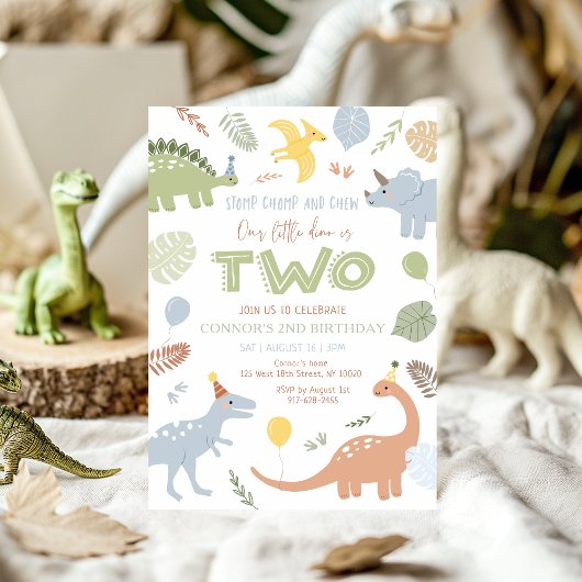 Invitation Boy Blue Dinosaur 2e anniversaire