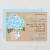 Invitation Boy Blue Hydrangea Mason Jar Baby shower rustique (Devant / Derrière)