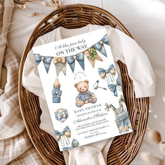 Invitation Boy Blue Jean Baby Denim Baby shower