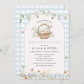 Invitation Boy Blue Nesting Party Préparez le Baby shower de  (Devant / Derrière)