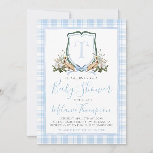 Invitation Boy Blue Pelican Baby shower Preppy Sud