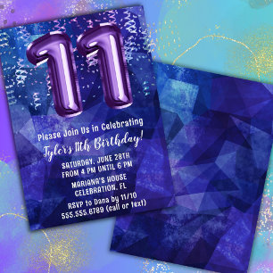 Invitation Boy Blue Purple 11e anniversaire