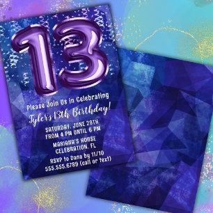 Invitation Boy Blue Purple 13e anniversaire