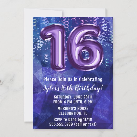 Invitation Boy Blue Purple 16e anniversaire (Devant)