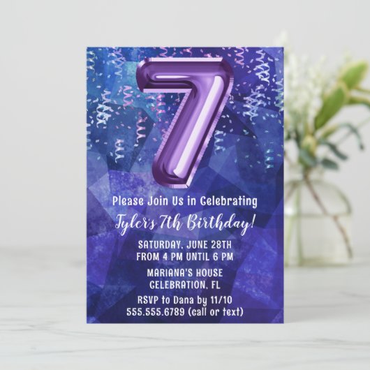 Invitation Boy Blue Purple 7e anniversaire (Debout devant)