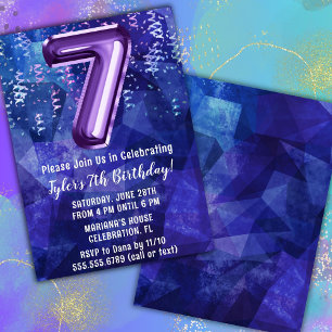 Invitation Boy Blue Purple 7e anniversaire
