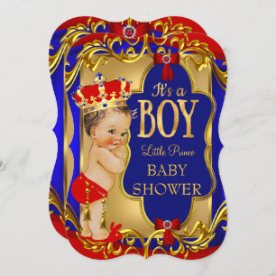 Invitation Boy Blue Red Royal Prince Baby shower