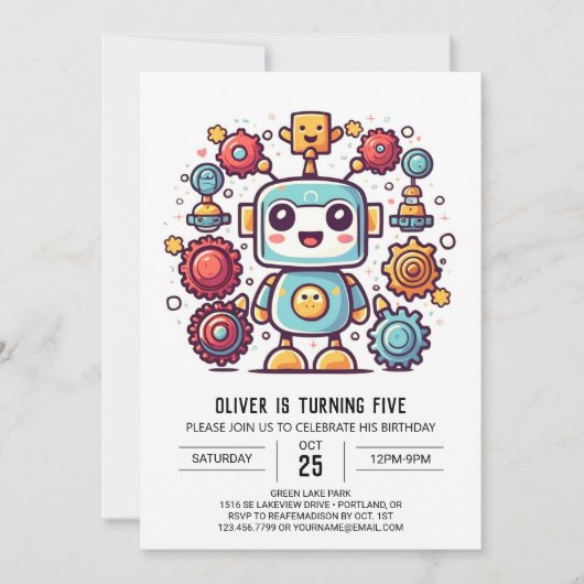 Invitation Boy Boho Antique Robot Anniversaire (Devant)