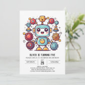 Invitation Boy Boho Antique Robot Anniversaire (Debout devant)