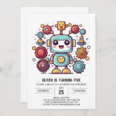 Invitation Boy Boho Antique Robot Anniversaire (Devant / Derrière)