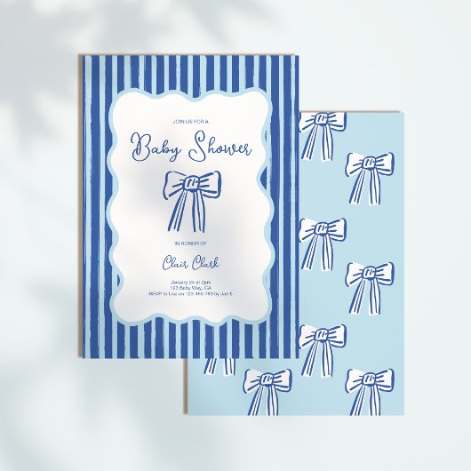 Invitation Boy Bow Invitation, Blue Hand Drawn Baby Shower