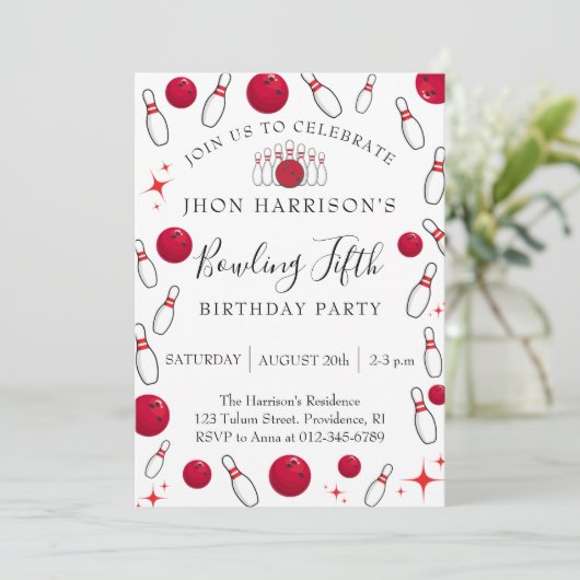 Invitation Boy Bowling Party 5th Birthday  (Debout devant)