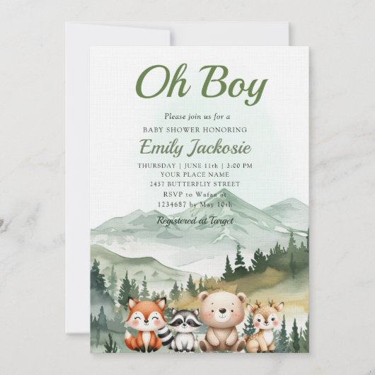 Invitation Boy Boy Boy Boy baby shower animal de forêt (Devant)