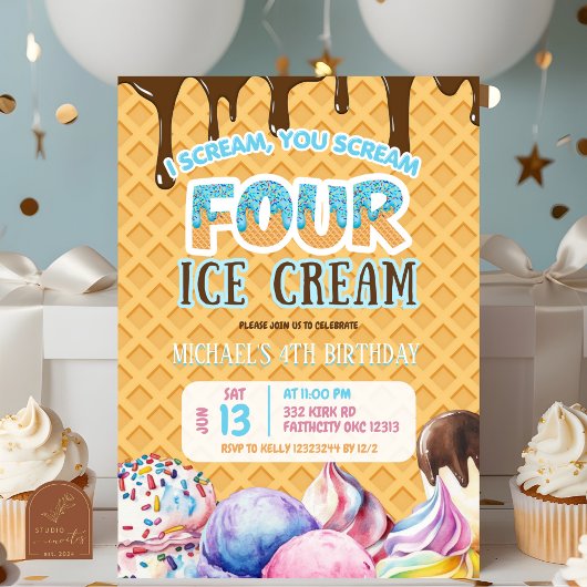 Invitation Boy Chocolate Drift Waffle Glace Cream 4e annivers