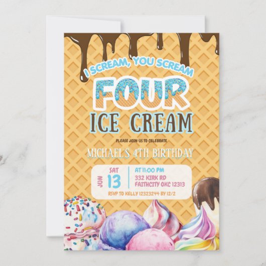 Invitation Boy Chocolate Drift Waffle Glace Cream 4e annivers (Devant)