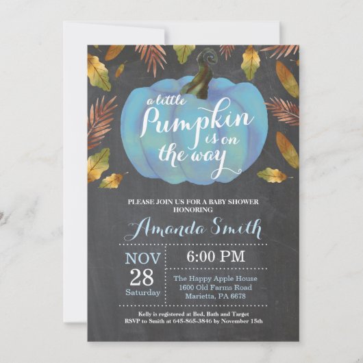 Invitation Boy Citrouille Automne Baby shower Chalkboard (Devant)