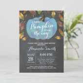 Invitation Boy Citrouille Automne Baby shower Chalkboard (Debout devant)