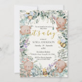 Invitation Boy Cute Aquarelle Forêt Baby shower Ours (Devant)