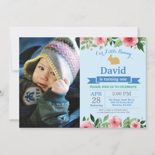 Invitation Boy de l'anniversaire de Bunny Oeuf de Pâques 1er  (Devant)