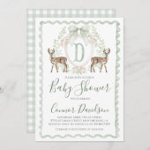 Invitation Boy Deer Baby shower Preppy Chasse Sage Green (Devant / Derrière)