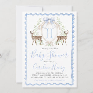 Invitation Boy Deer Baby shower Preppy En vichy bleu