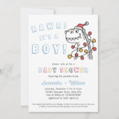 Invitation Boy Dinosaur Baby shower de Noël hivernal (Devant)
