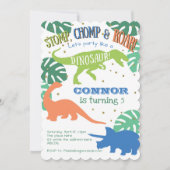 Invitation Boy Dinosaur Party, Bleu, Vert, Anniversaire Dinom (Devant)