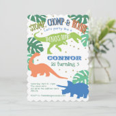 Invitation Boy Dinosaur Party, Bleu, Vert, Anniversaire Dinom (Debout devant)