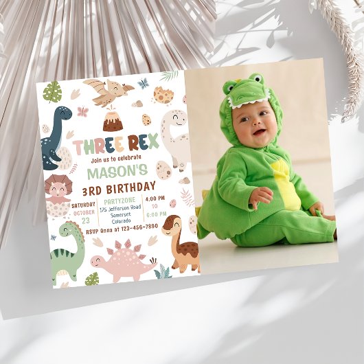 Invitation Boy Dinosaur Trois Rex 3ème Anniversaire Photo