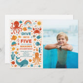 Invitation Boy Dive into Five 5th Birthday Party Photo (Devant / Derrière)