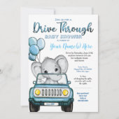 Invitation Boy Drive à travers Baby shower Elephant en voitur (Devant)