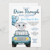 Invitation Boy Drive à travers le Baby shower Hippopotamus en (Devant / Derrière)