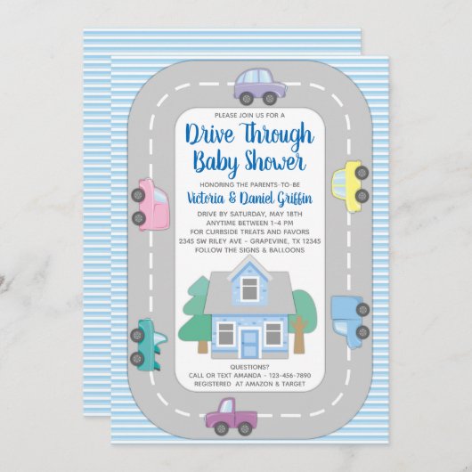 Invitation Boy Drive Through Baby shower (Devant / Derrière)