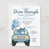 Invitation Boy Drive Through Baby shower Blue Card (Devant)