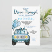 Invitation Boy Drive Through Baby shower Blue Card (Debout devant)