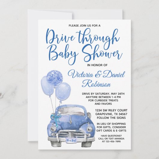 Invitation Boy Drive Via Covid Baby shower Car (Devant)