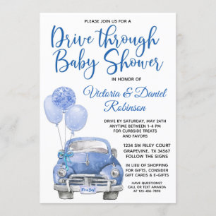 Invitation Boy Drive Via Covid Baby shower Car
