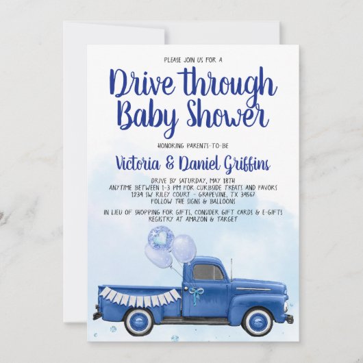 Invitation Boy Drive Via Covid Baby shower Truck (Devant)