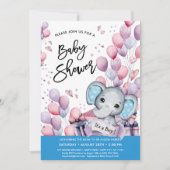 Invitation Boy Elephant Aquarelle Baby shower Bleu Ballons (Devant)